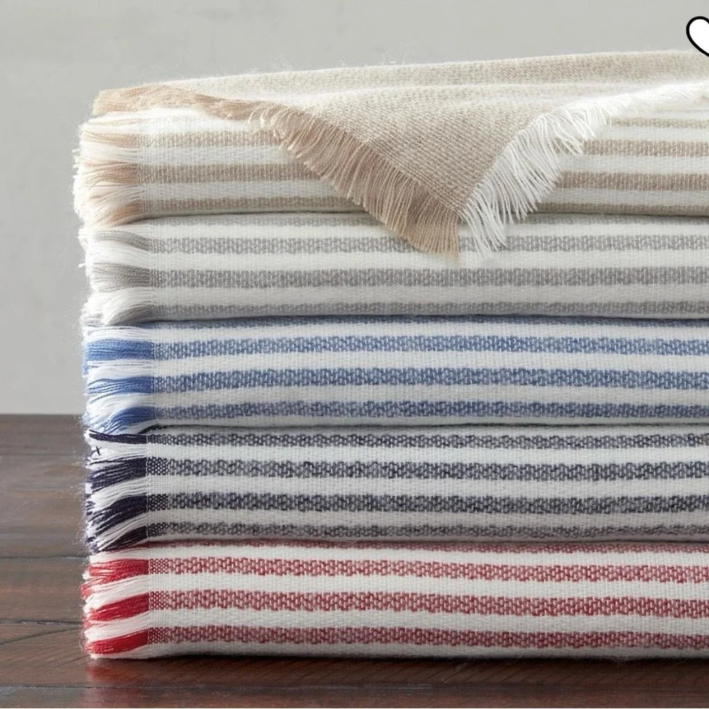 Pottery Barn clover fringe striped Throw farmhouse cottagecore very soft